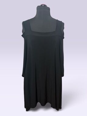 Black Cold-Shoulder Women's Long Shirt - Dress